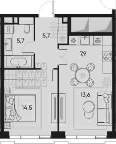 Планировка 47.4 м²