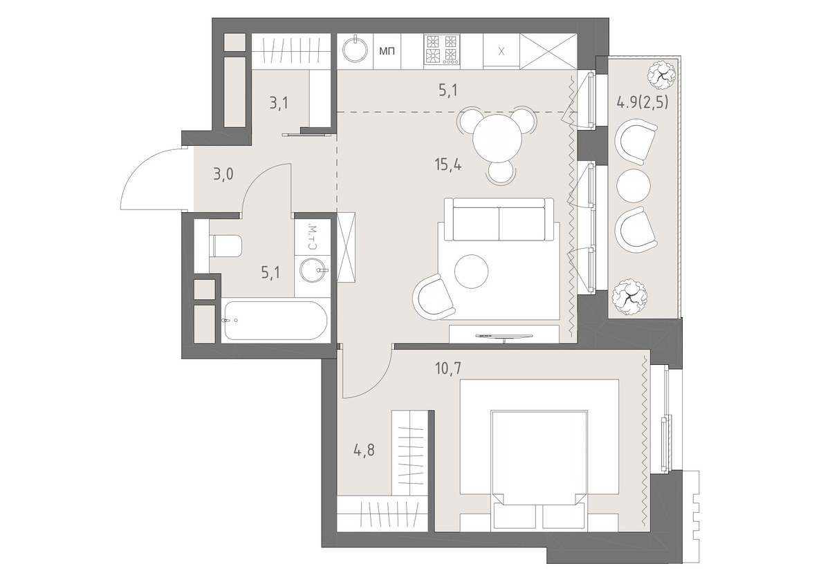Планировка 49.7 м²