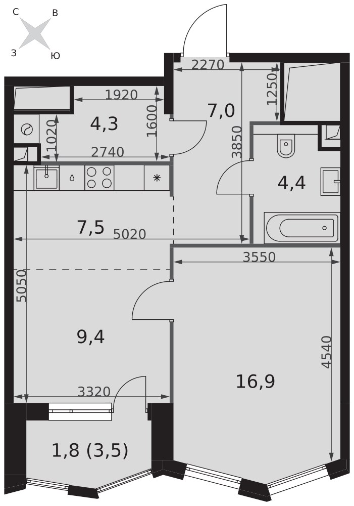Планировка 51.3 м²