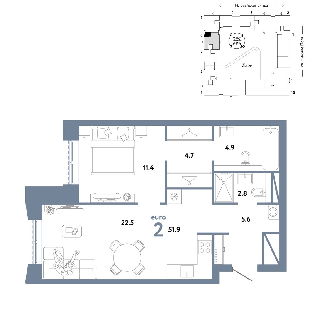Планировка 51.9 м²