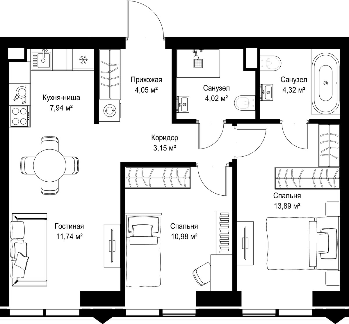 Планировка 60.09 м²