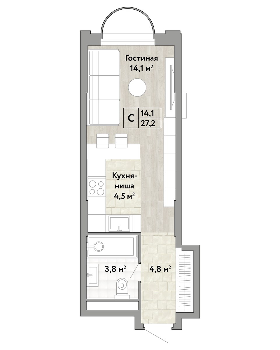 Планировка: Студия, 27.2 м²