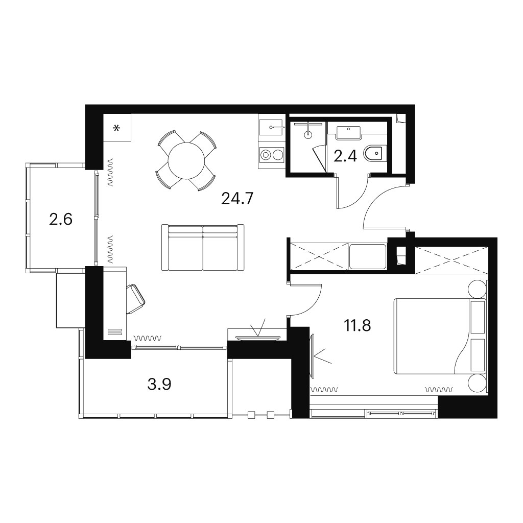 Планировка 45.4 м²