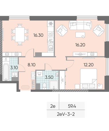 Планировка 59.4 м²