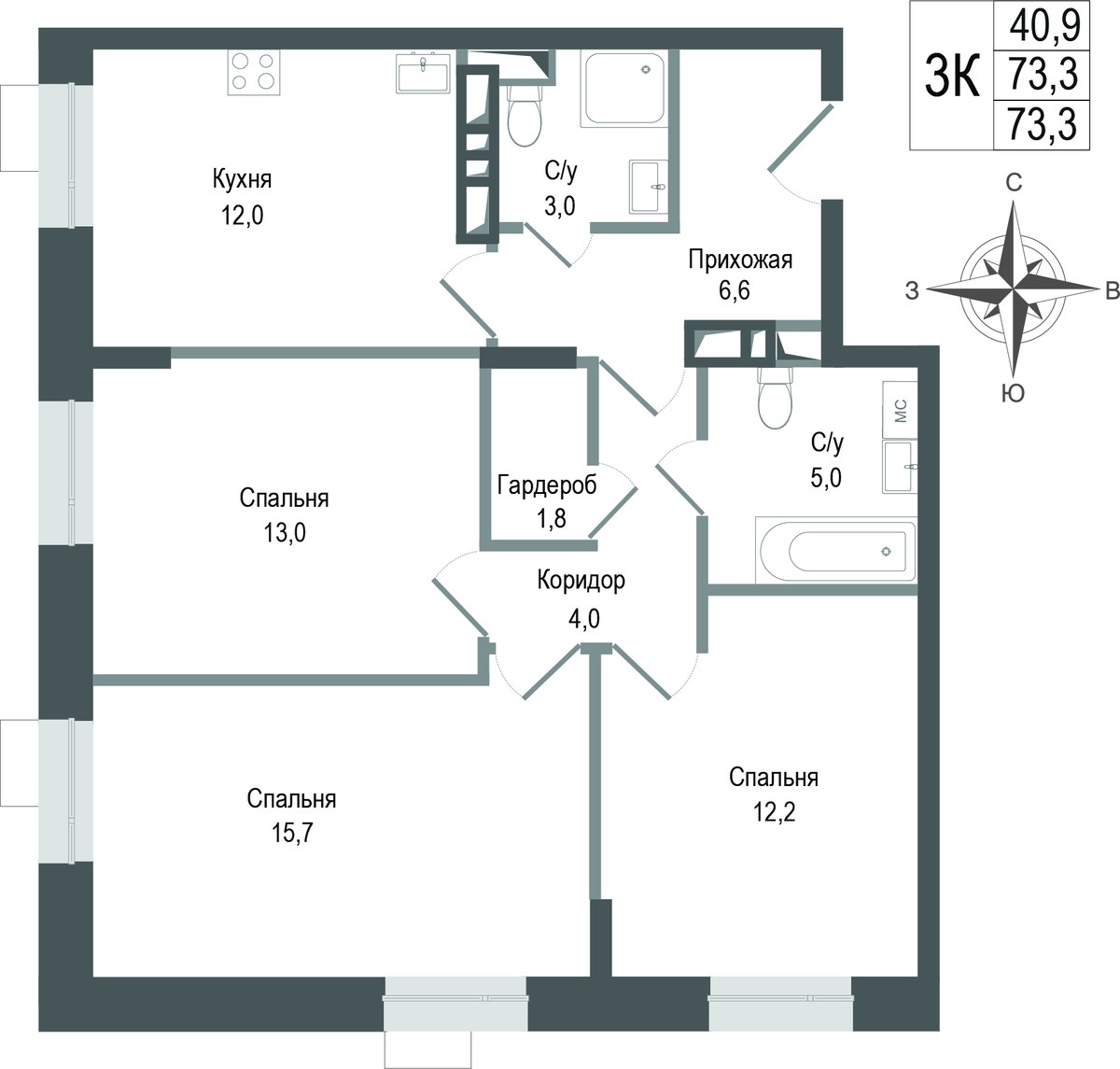 Планировка 73.3 м²