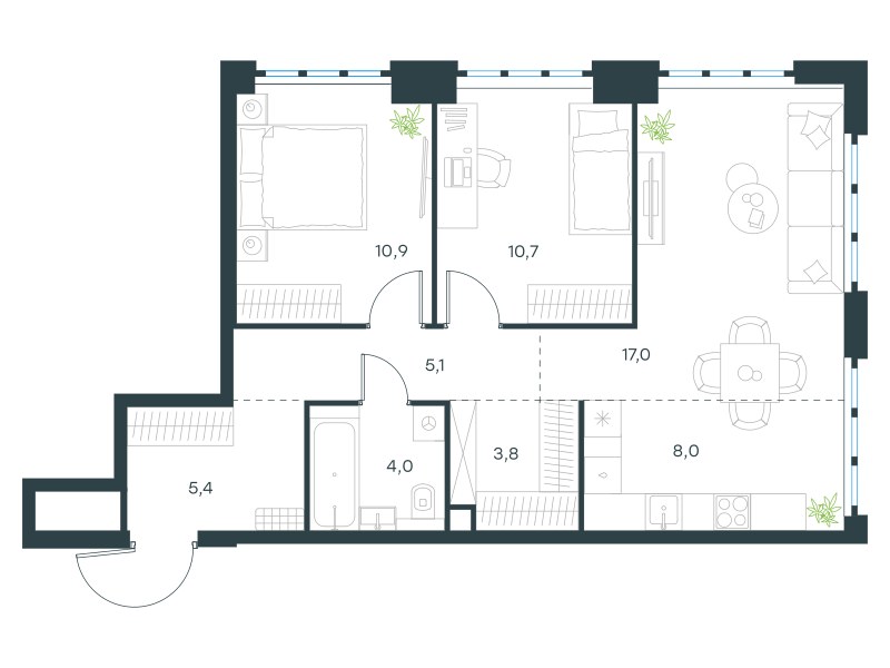Планировка 64.9 м²