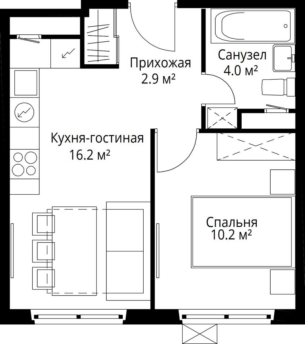 Планировка 33.3 м²