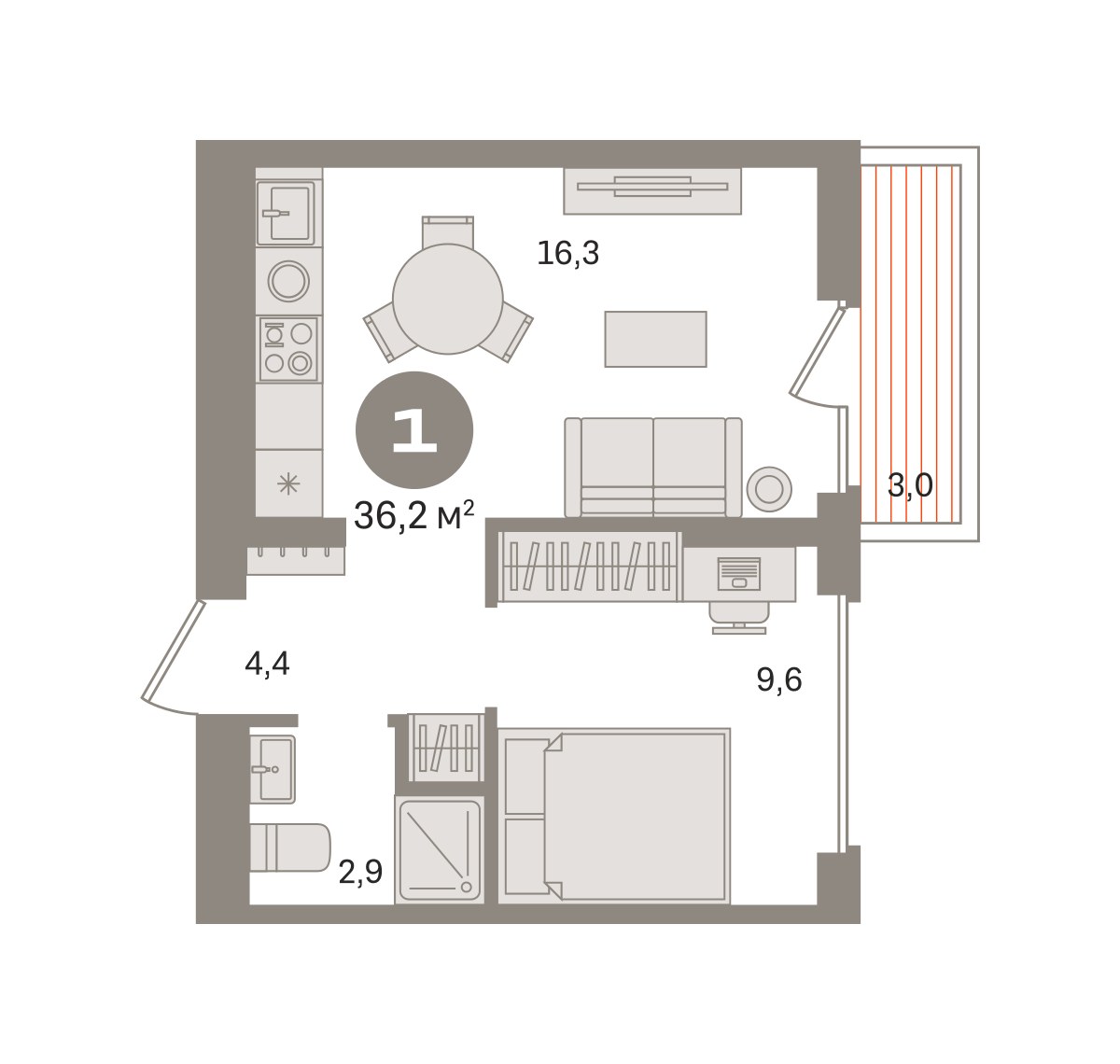 Планировка 36.2 м²