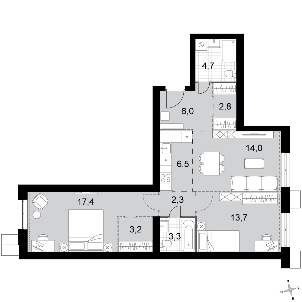 Планировка 73.9 м²