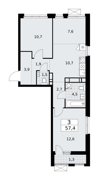 Планировка 57.4 м²