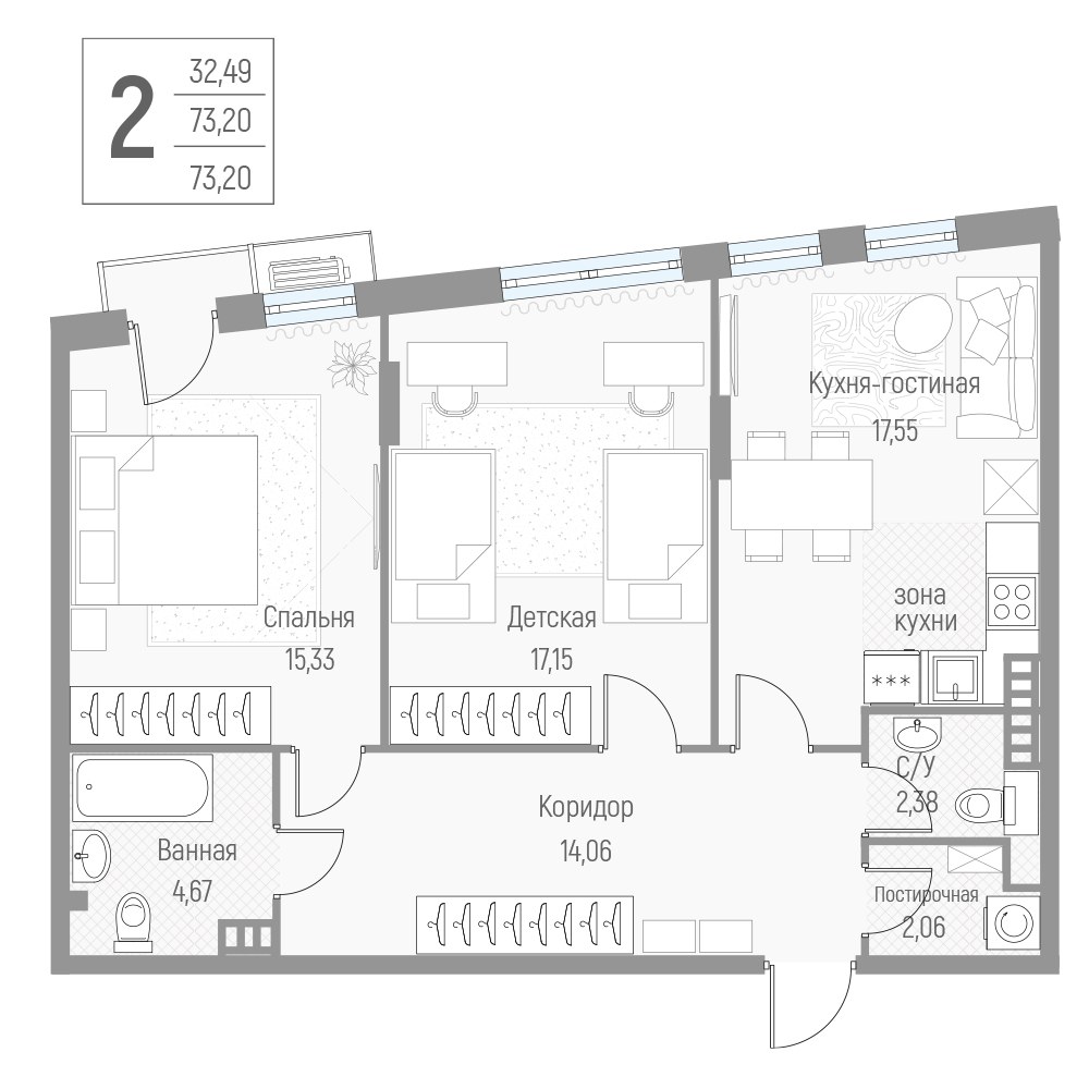 Планировка 72.9 м²