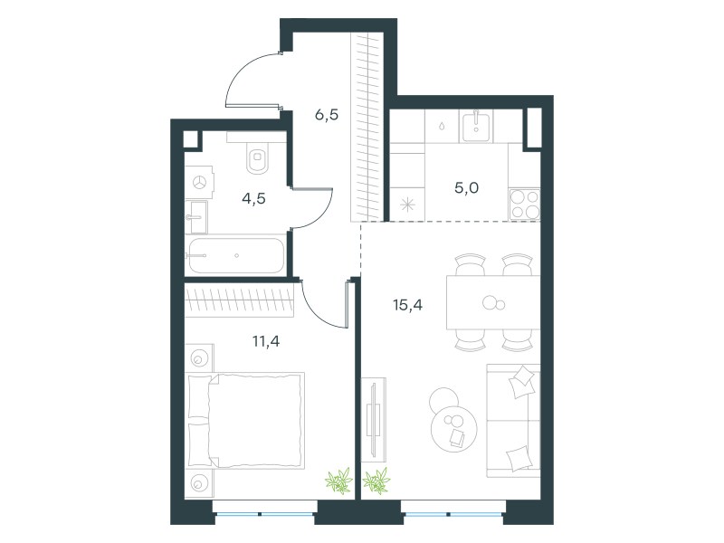 Планировка 42.8 м²