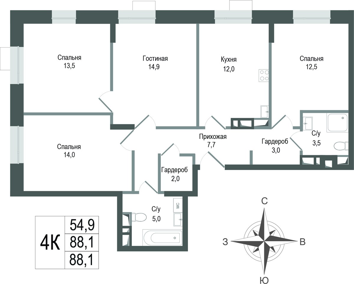Планировка 88.1 м²