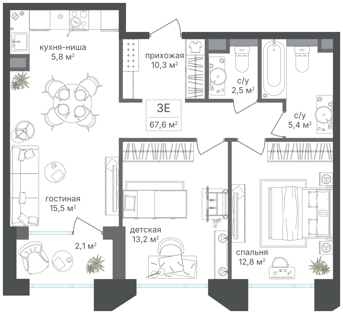 Планировка 67.6 м²