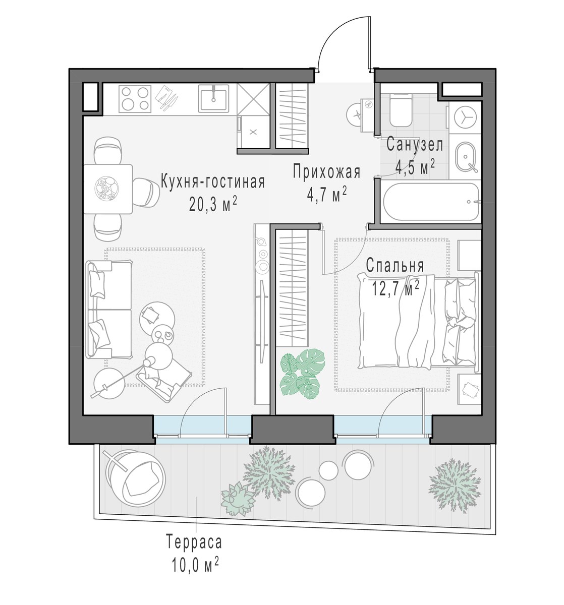 Планировка 45.6 м²