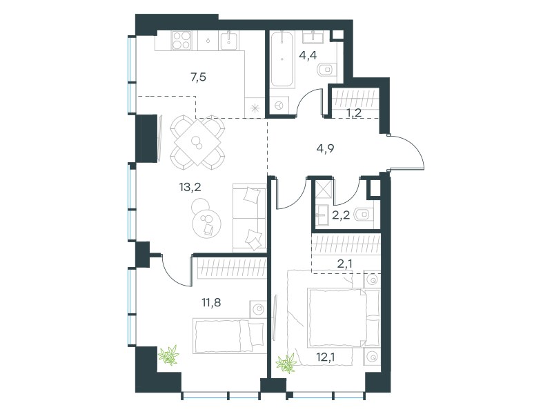 Планировка 59.4 м²