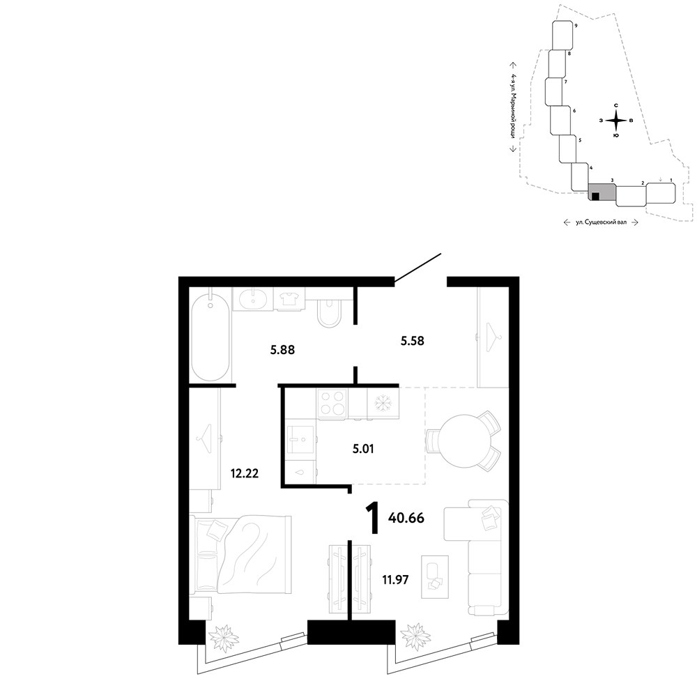 Планировка 40.66 м²