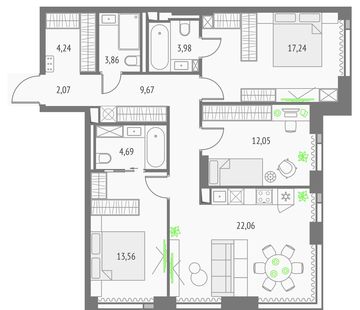 Планировка 93.47 м²