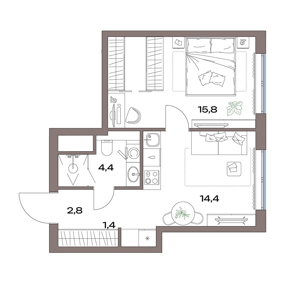 Планировка 38.8 м²