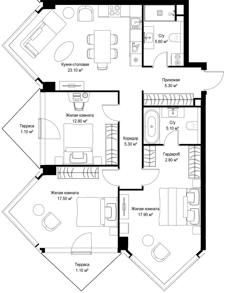 Планировка 97.6 м²