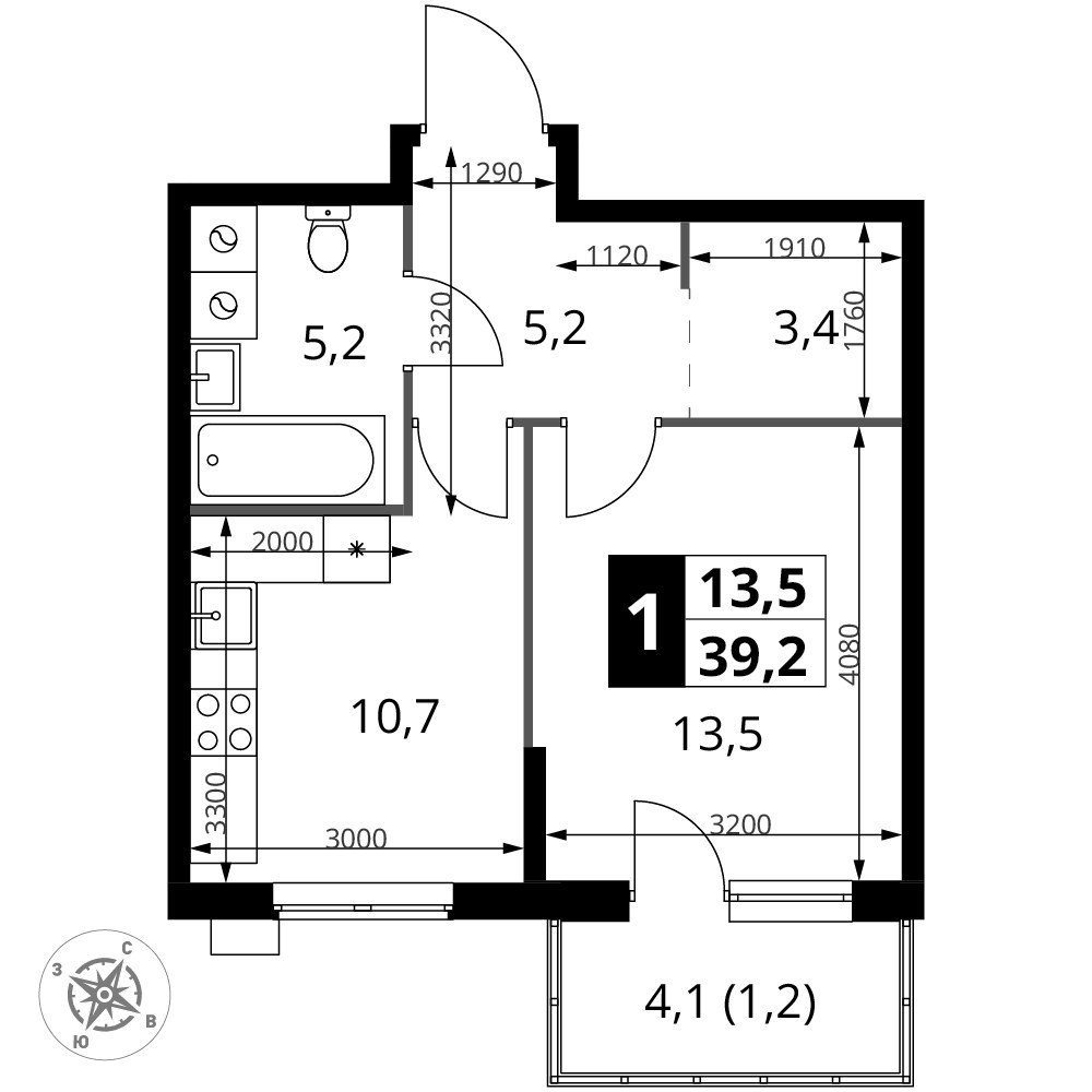 Планировка 39.2 м²