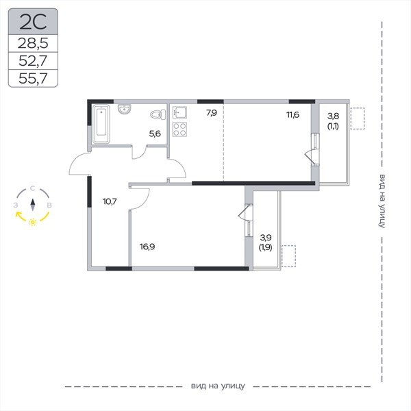 Планировка 55.7 м²