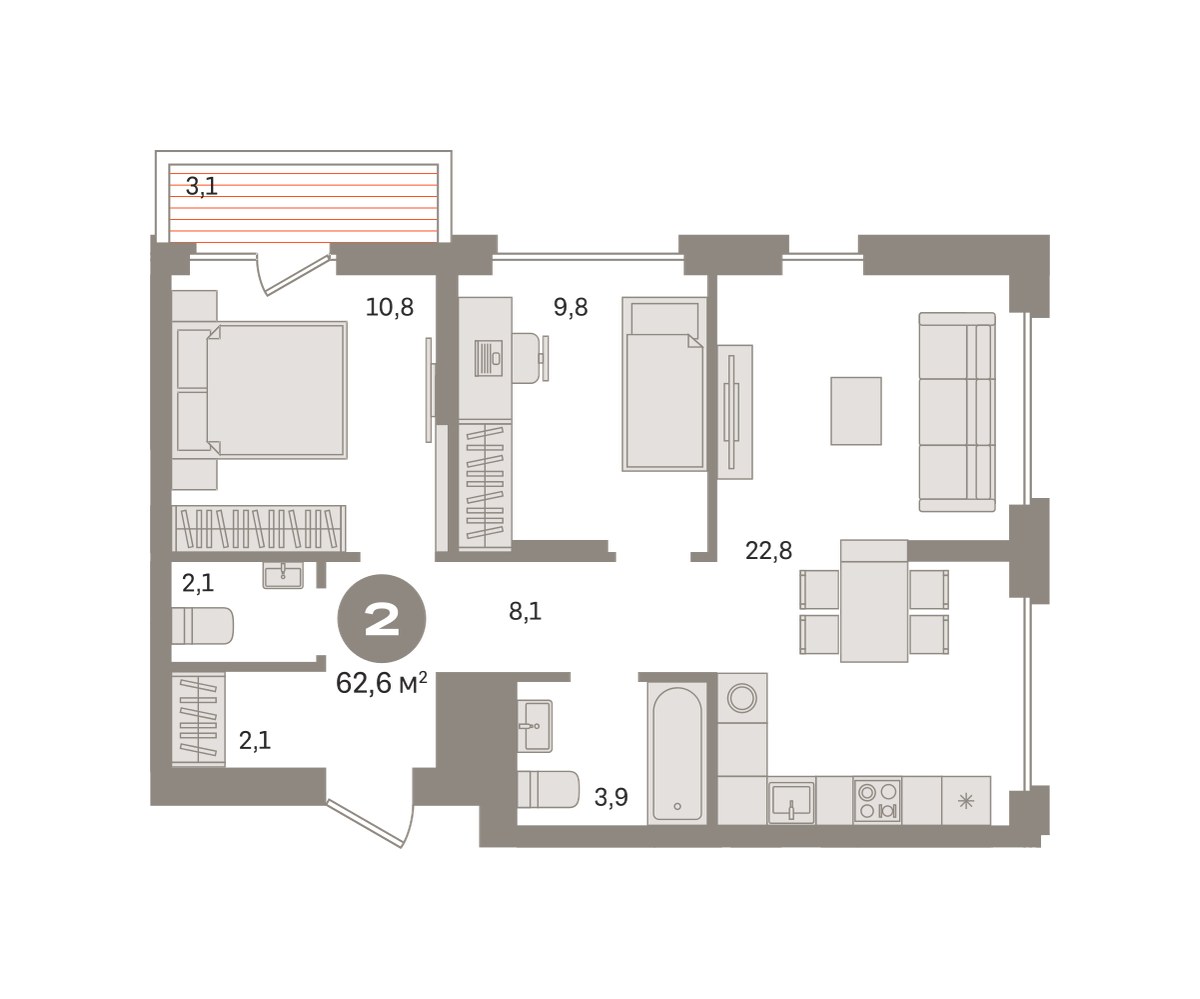 Планировка 62.58 м²