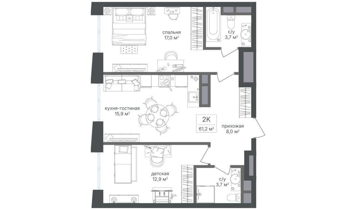 Планировка 60.6 м²