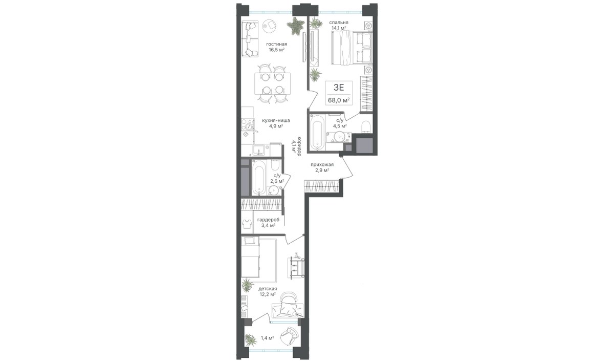 Планировка 66.6 м²