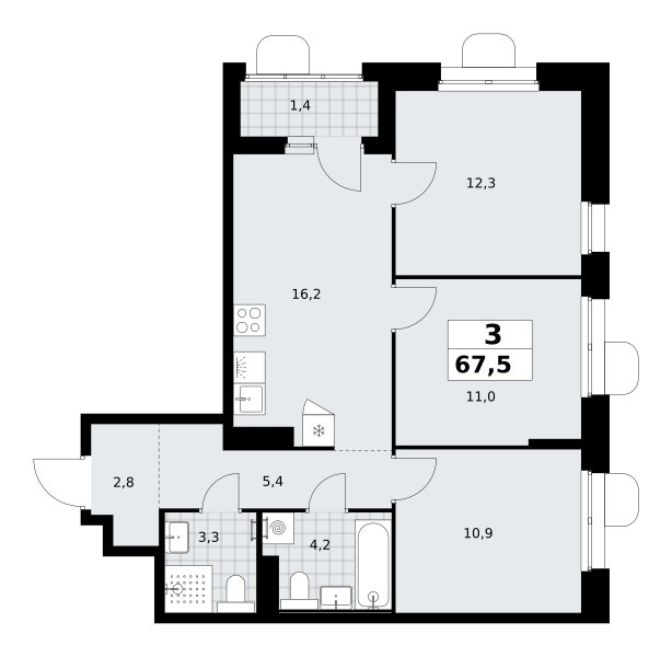 Планировка 67.5 м²