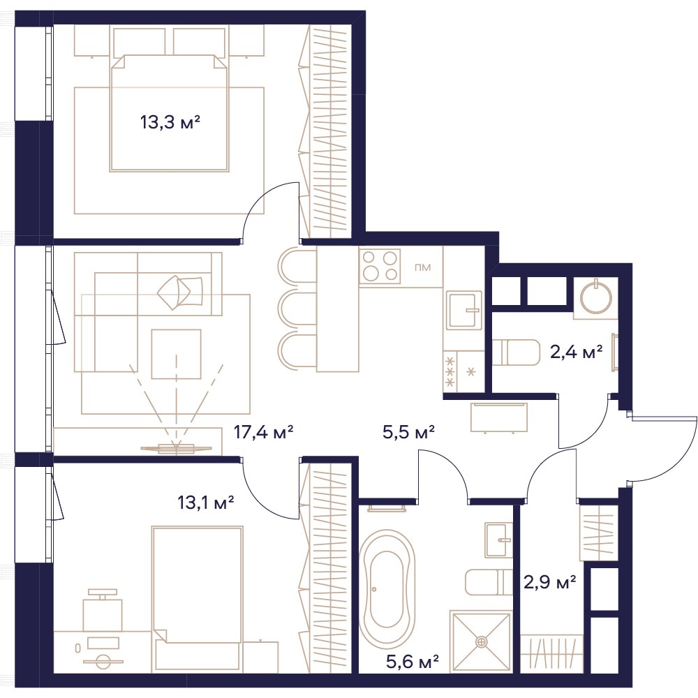 Планировка 60.7 м²
