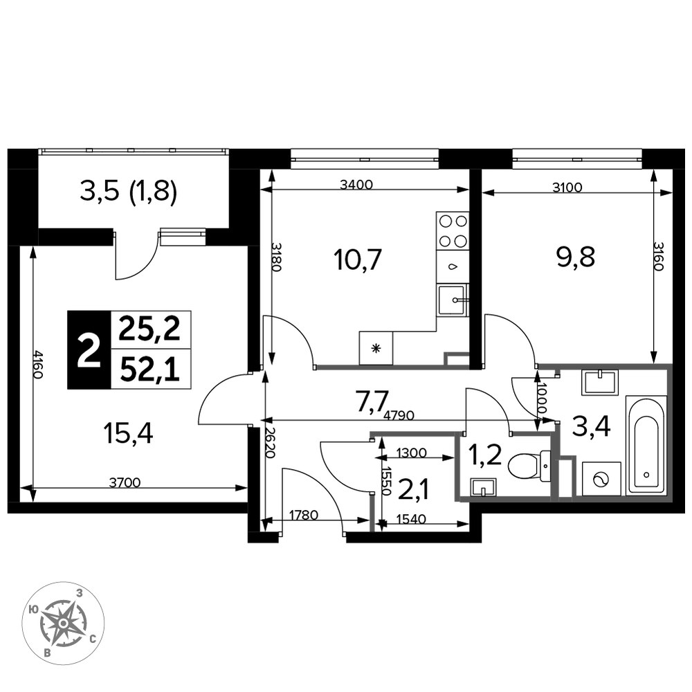 Планировка 52.9 м²