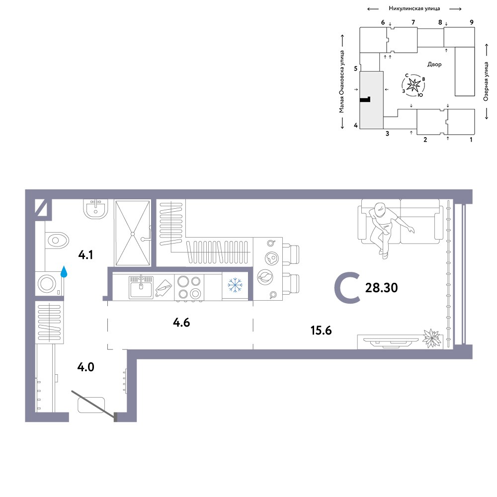 Планировка 28.3 м²