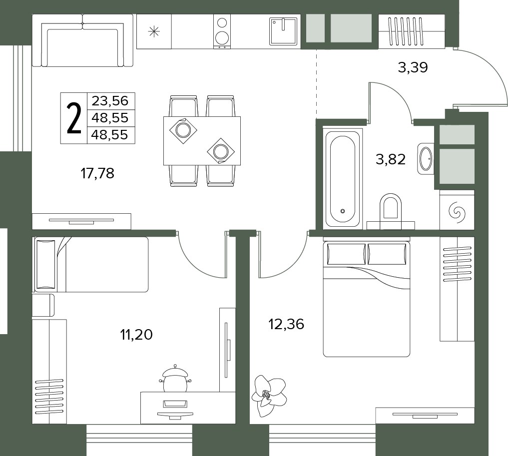 Планировка 48.55 м²