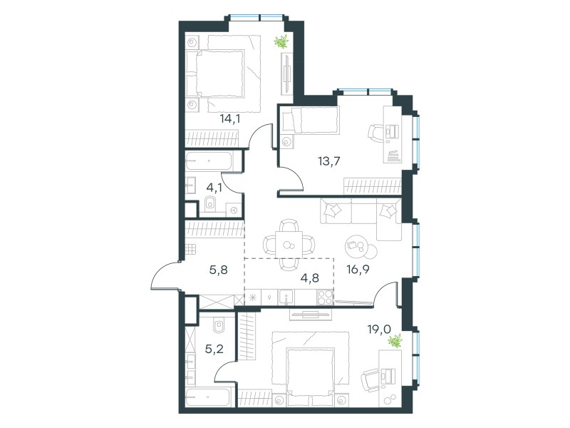 Планировка 83.6 м²