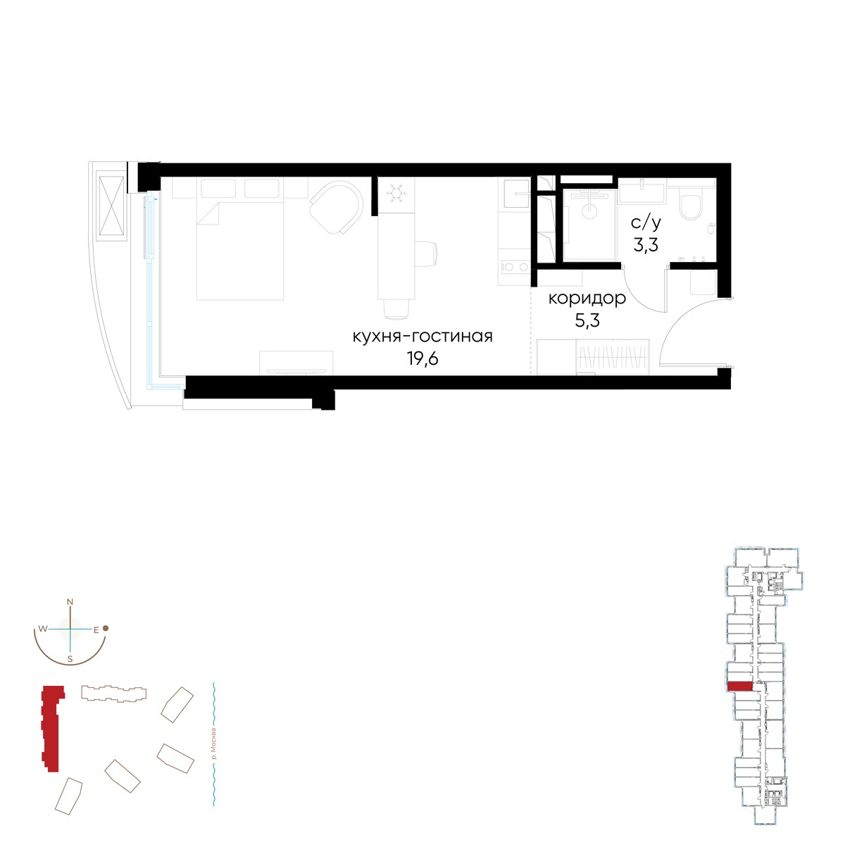 Планировка: Студия, 28.2 м²