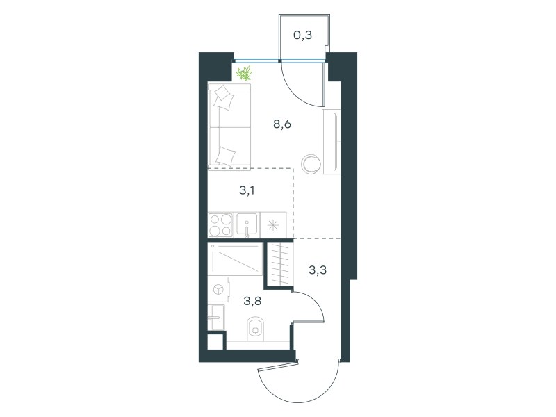 Планировка 19.1 м²