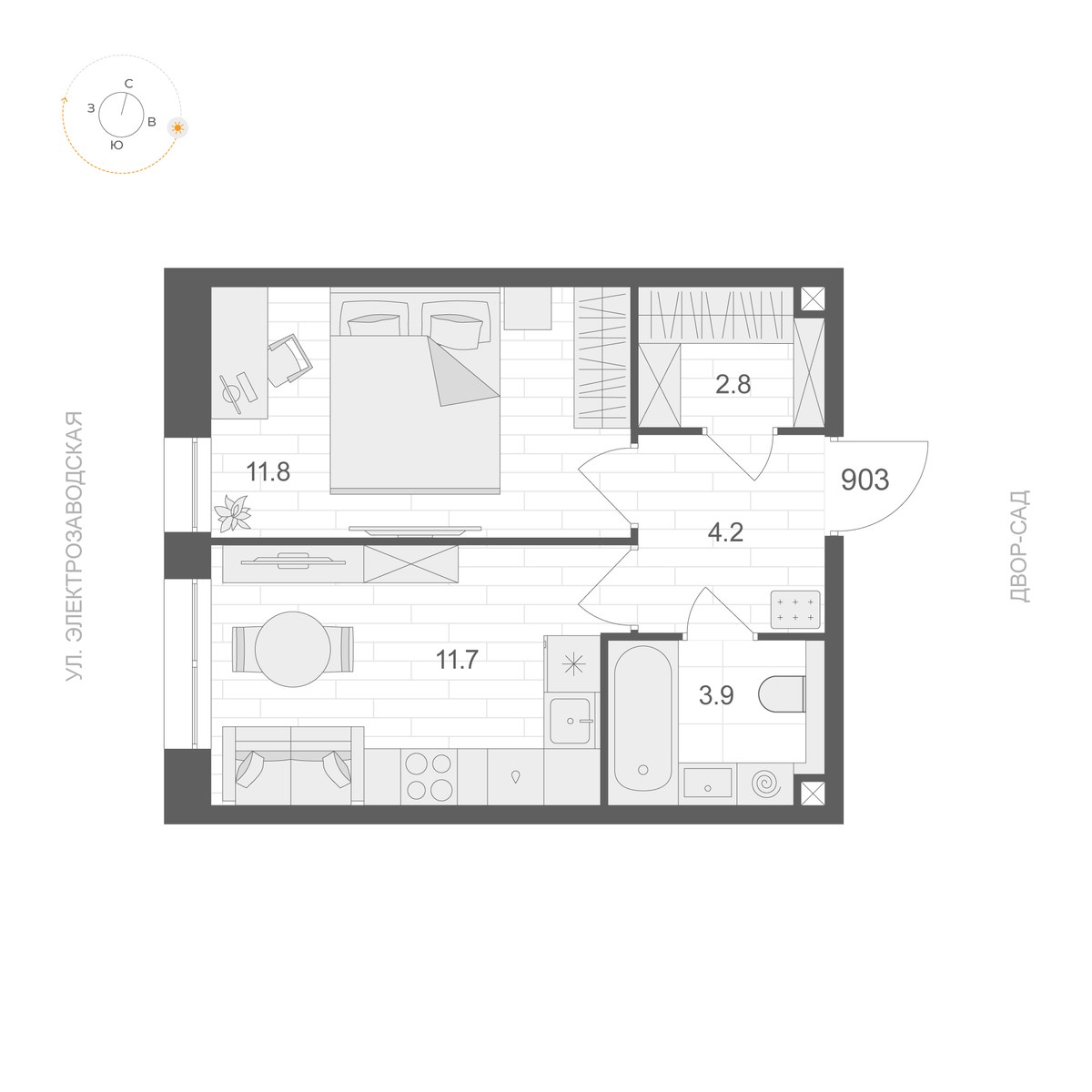 Планировка 34.4 м²