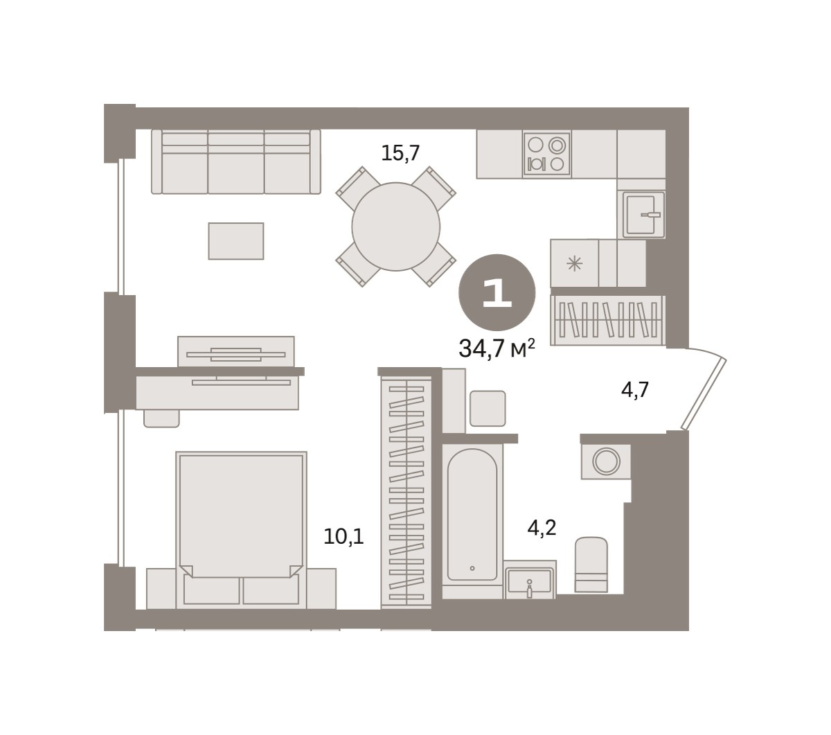 Планировка 34.72 м²