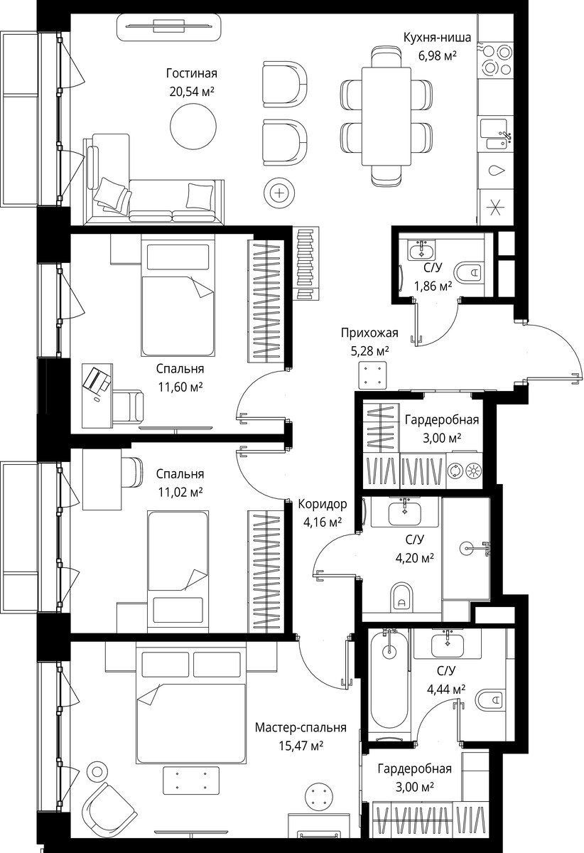 Планировка 91.55 м²