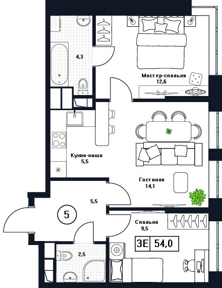 Планировка 54.0 м²