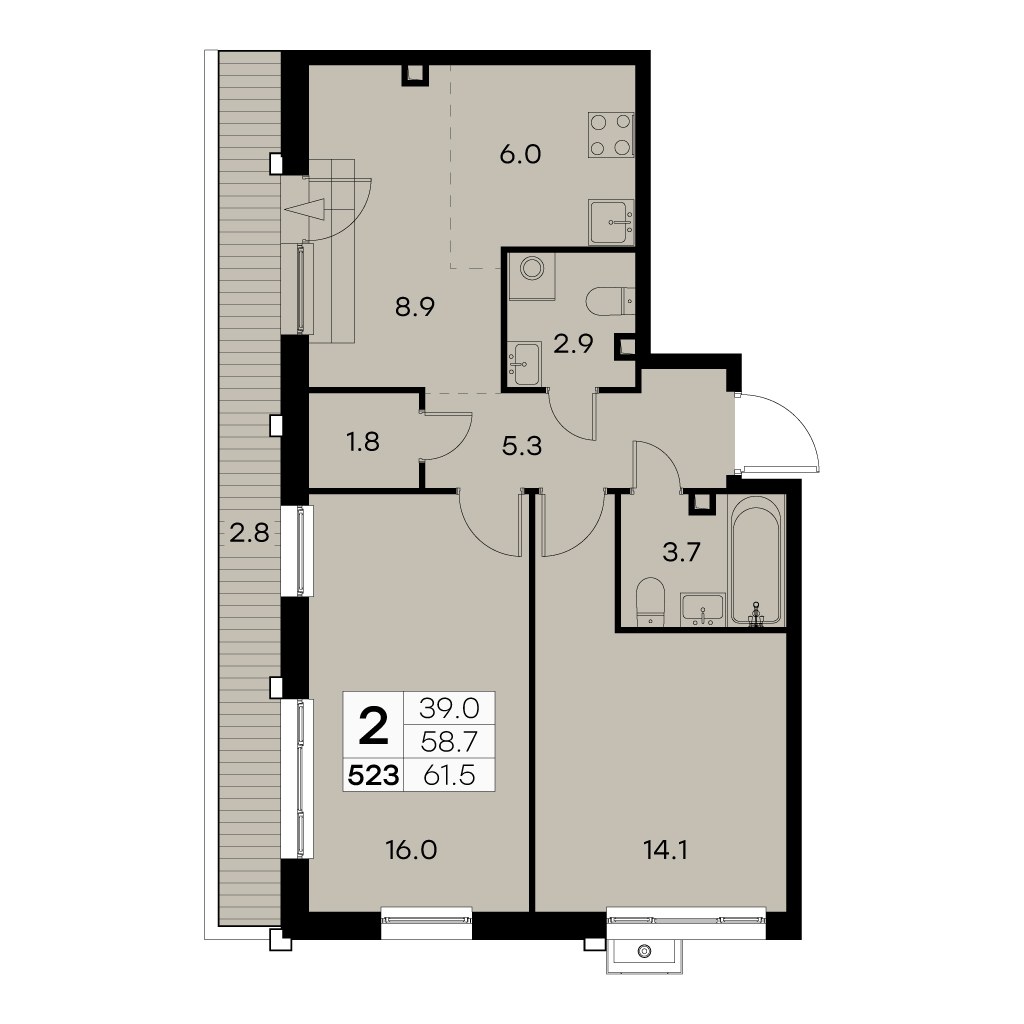 Планировка 61.5 м²