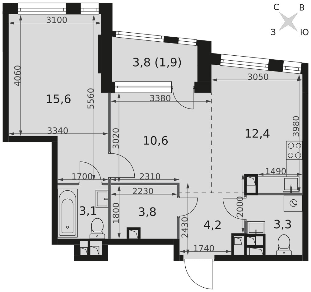 Планировка 54.9 м²