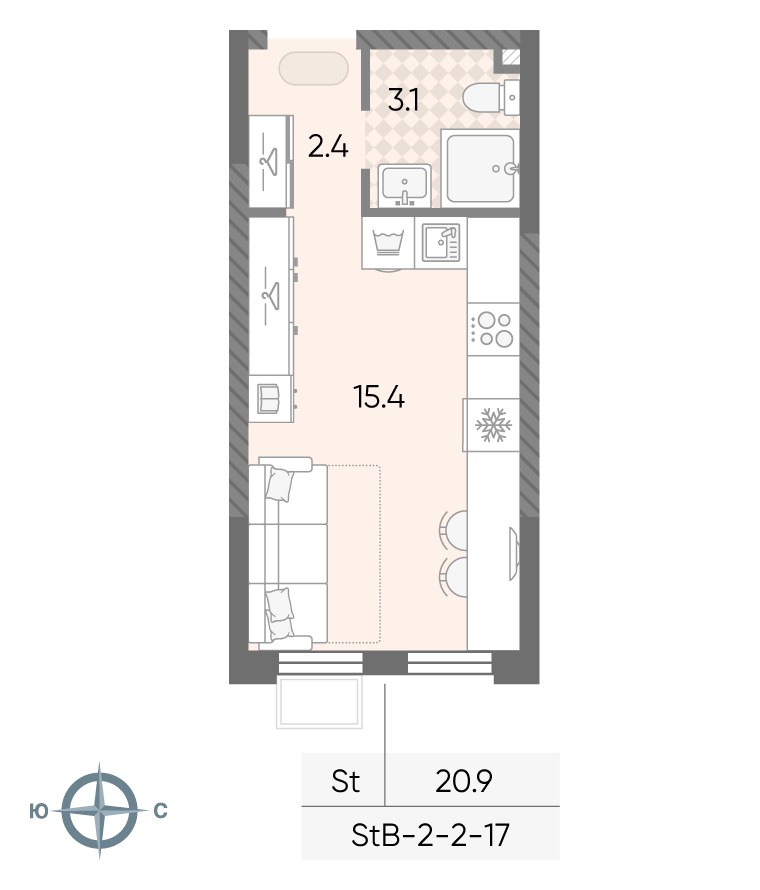 Планировка: Студия, 20.9 м²