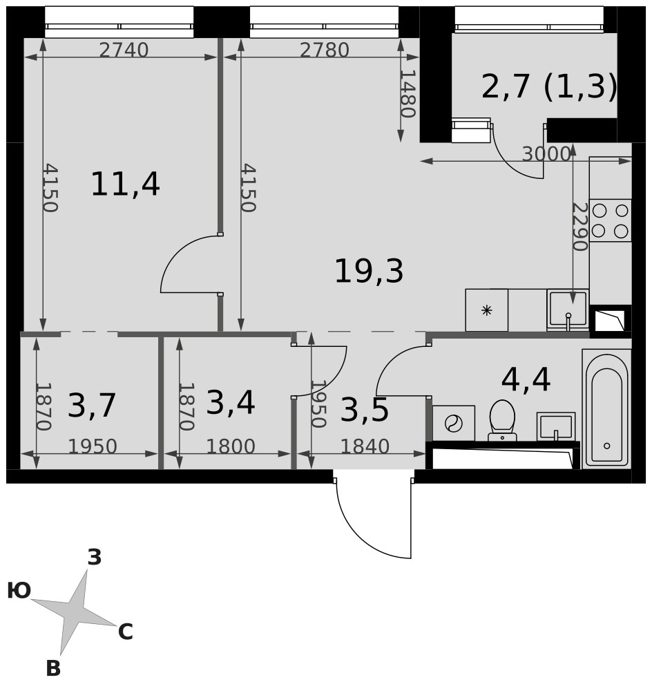 Планировка 47.0 м²