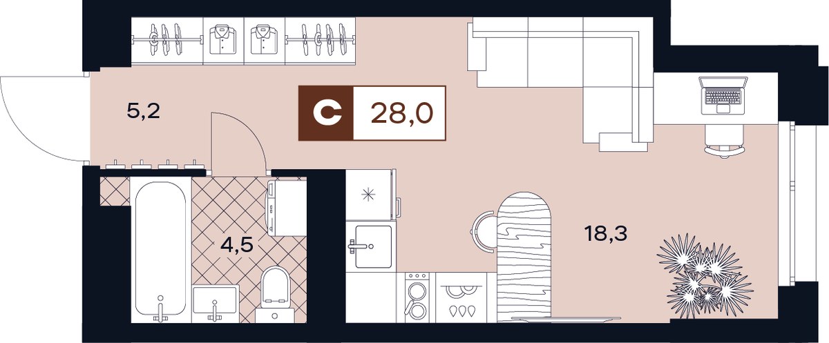 Планировка 28.0 м²