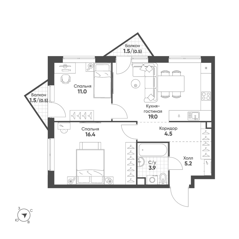Планировка 61.0 м²
