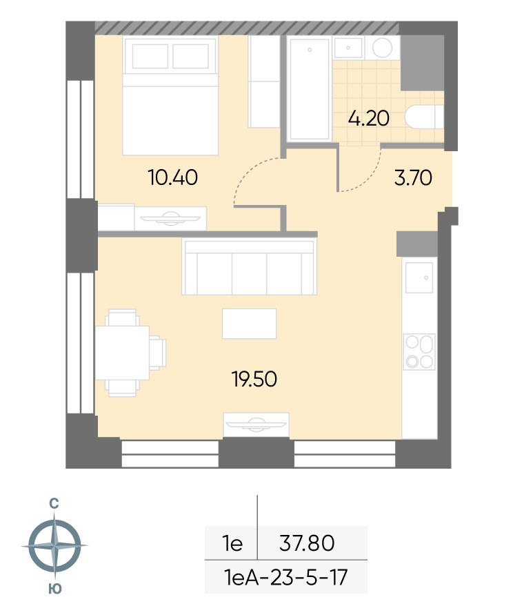 Планировка 37.8 м²