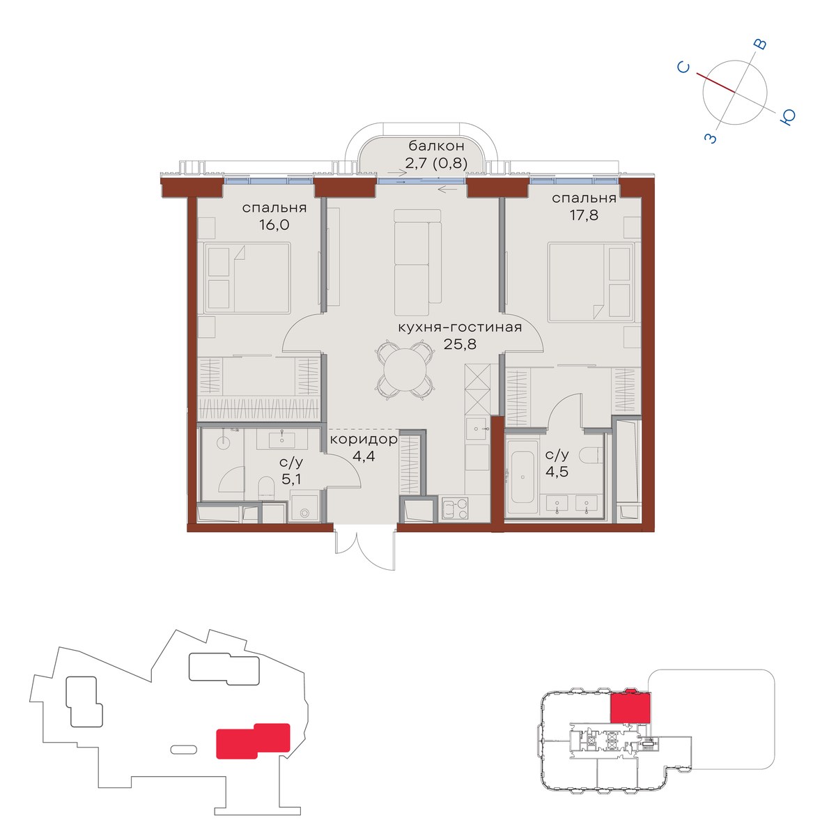 Планировка 74.4 м²