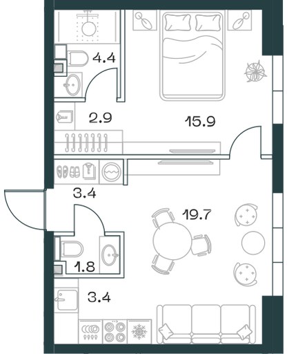 Планировка 51.9 м²